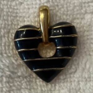 Joan Rivers enamel black and gold heart pendant